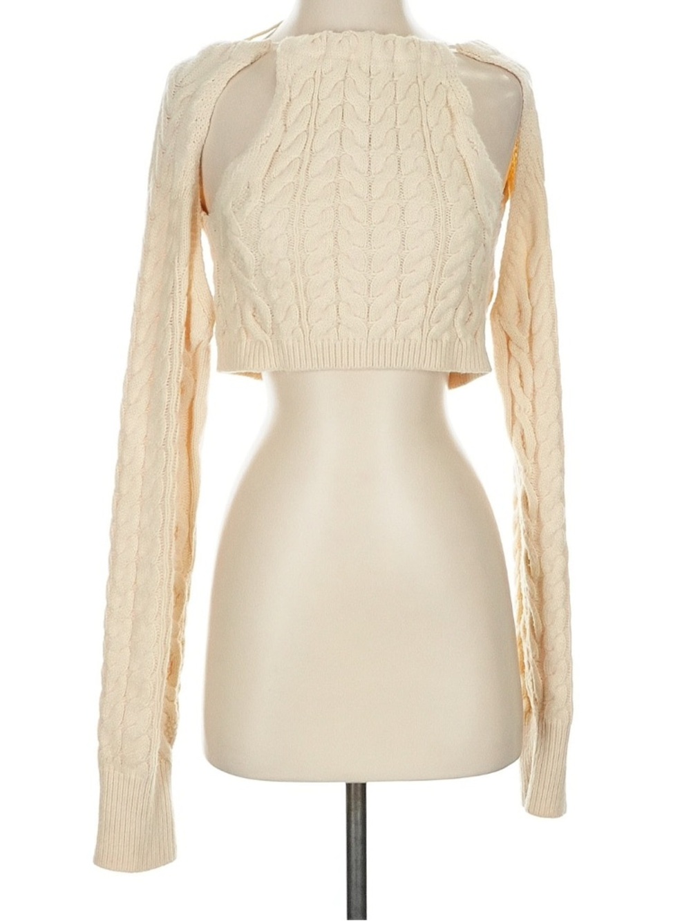 Crop Cable-Knit open back Sweater - Cream